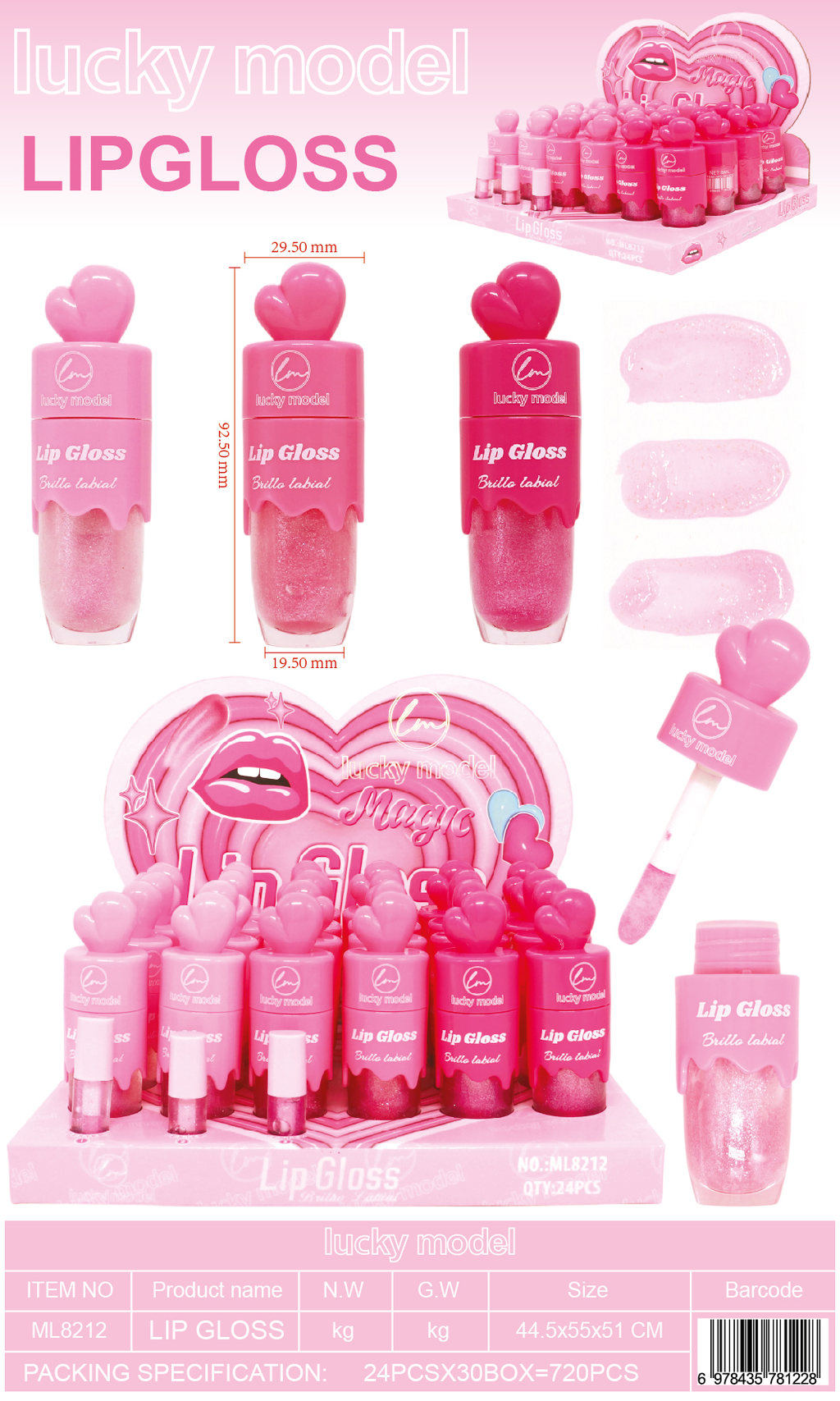 Lucky Model Magic Drip Shimmer Lip Gloss with Heart Topper