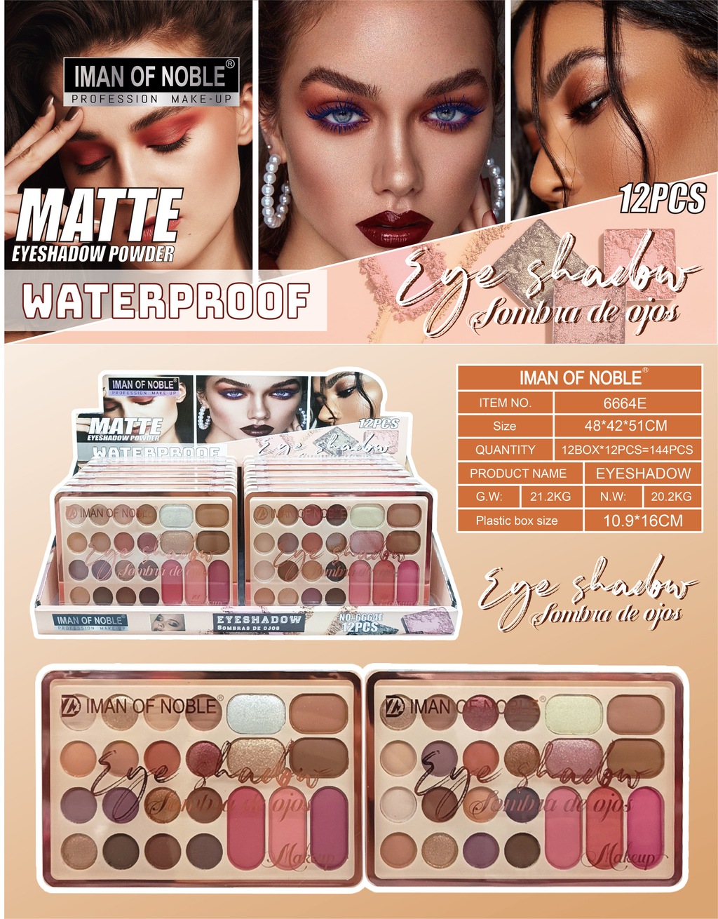 IMAN OF NOBLE Waterproof Matte & Shimmer Eyeshadow Palette