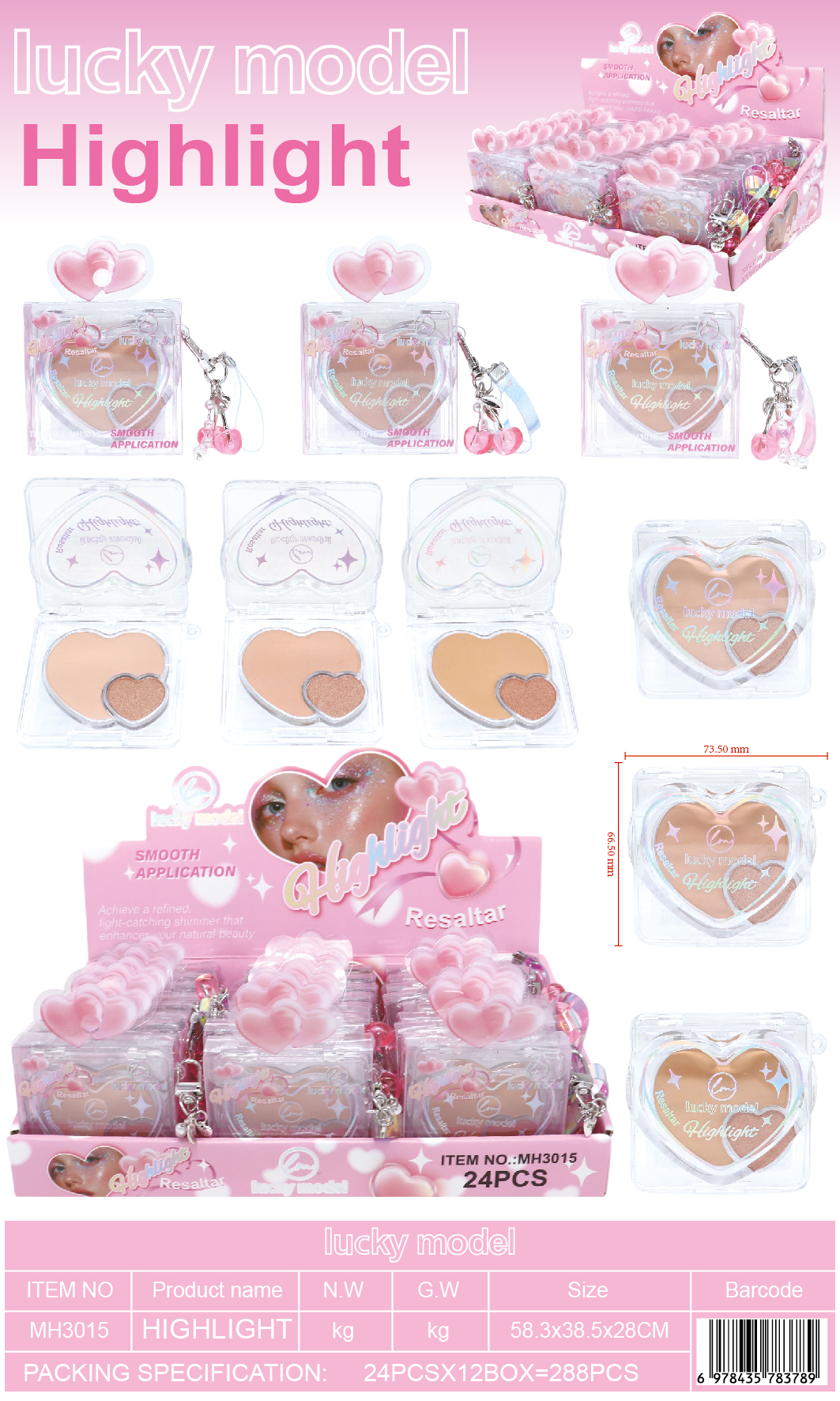 Lucky Model Heart Shaped Highlighter & Shimmer Compact