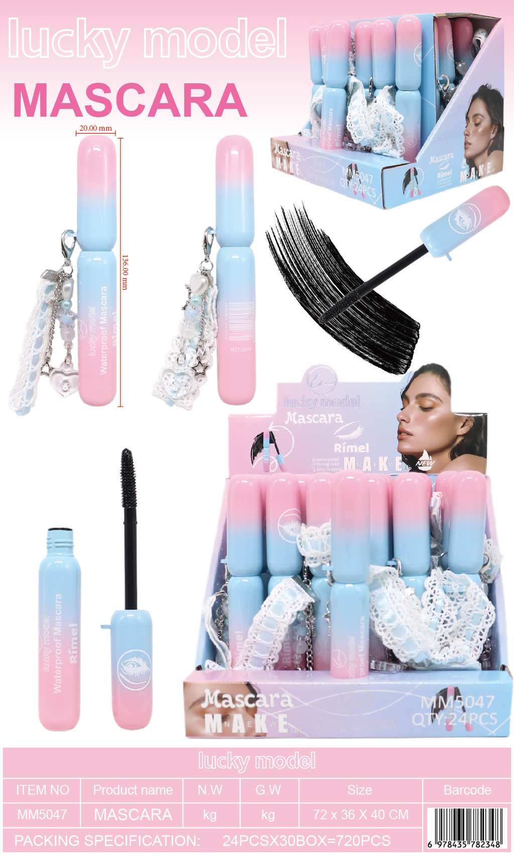 Lucky Model Waterproof Mascara with Decorative Charm