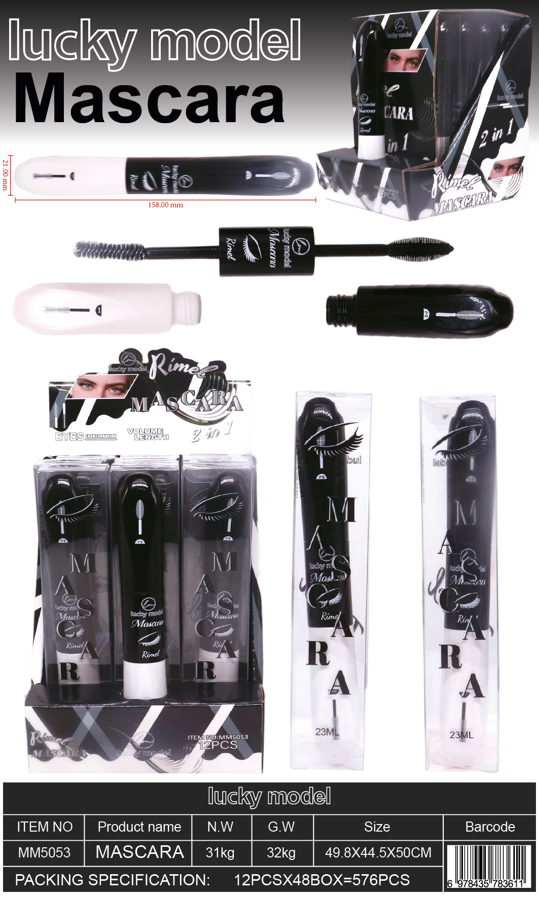 Lucky Model 2-in-1 Dual Brush Mascara
