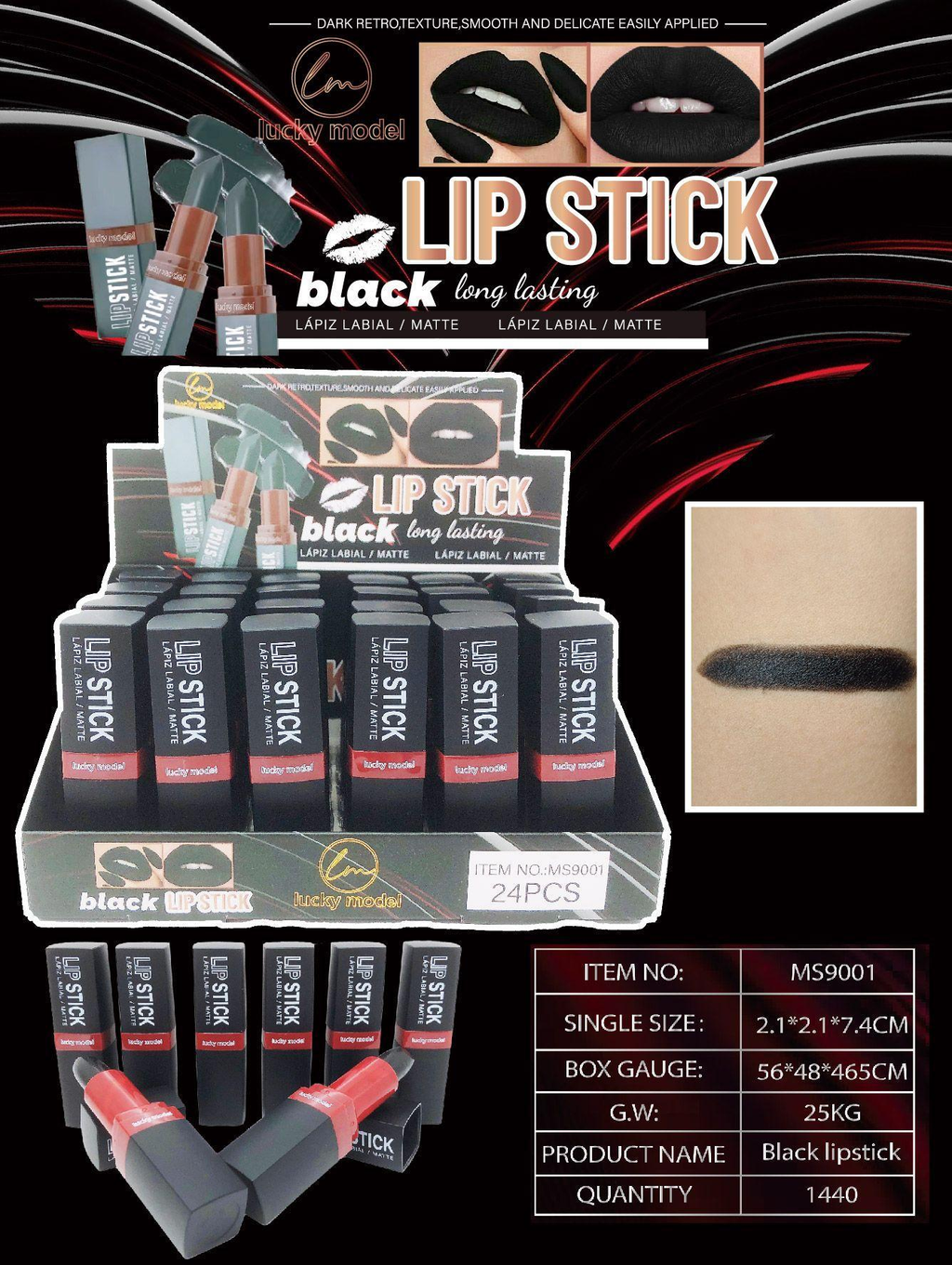 Lucky Model Dark Retro Long-Lasting Black Matte Lipstick