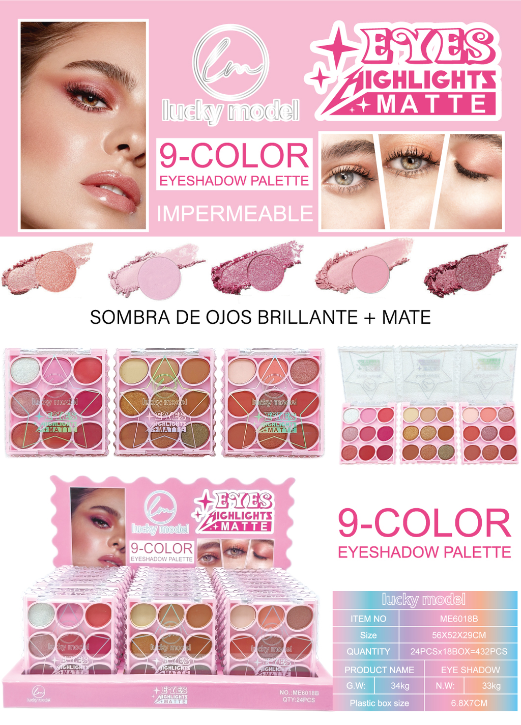 Lucky Model 9-Color Eyeshadow Palette Highlights & Matte