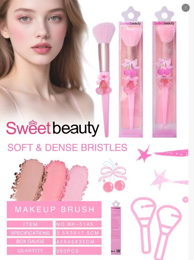 Sweet Beauty Soft Powder Brush with Cherry & Ribbon Charm