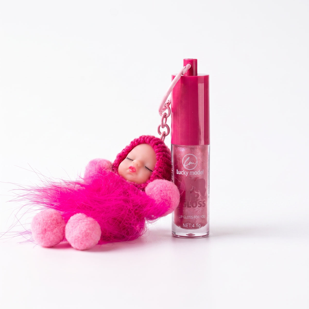Lucky Model Plush Sleeping Doll Keychain Lip Gloss