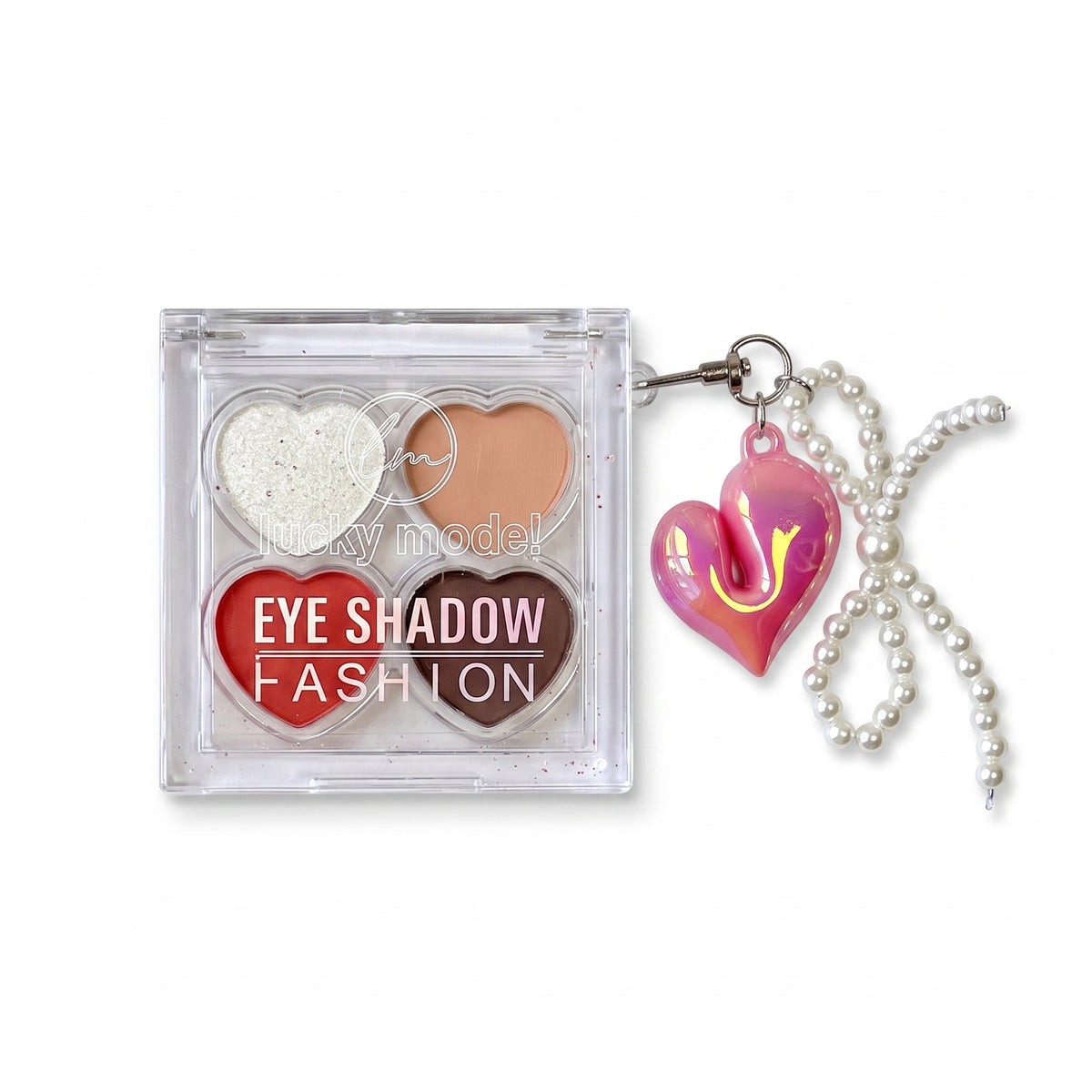 Lucky Model 4-Color Heart-Shaped Eyeshadow Palette Quad with Pearl Keychain Charm