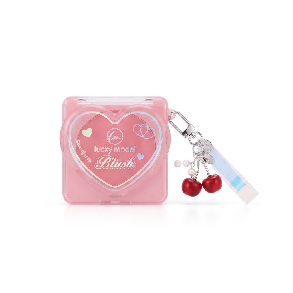 Lucky Model Heart Powder Blush Compact with Charm