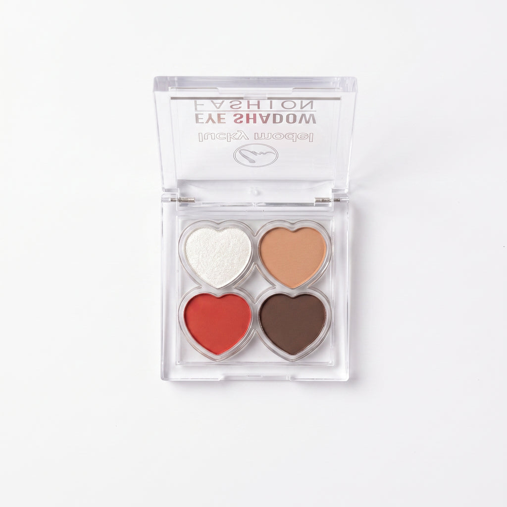 Lucky Model 4-Color Heart-Shaped Eyeshadow Palette Quad with Pearl Keychain Charm