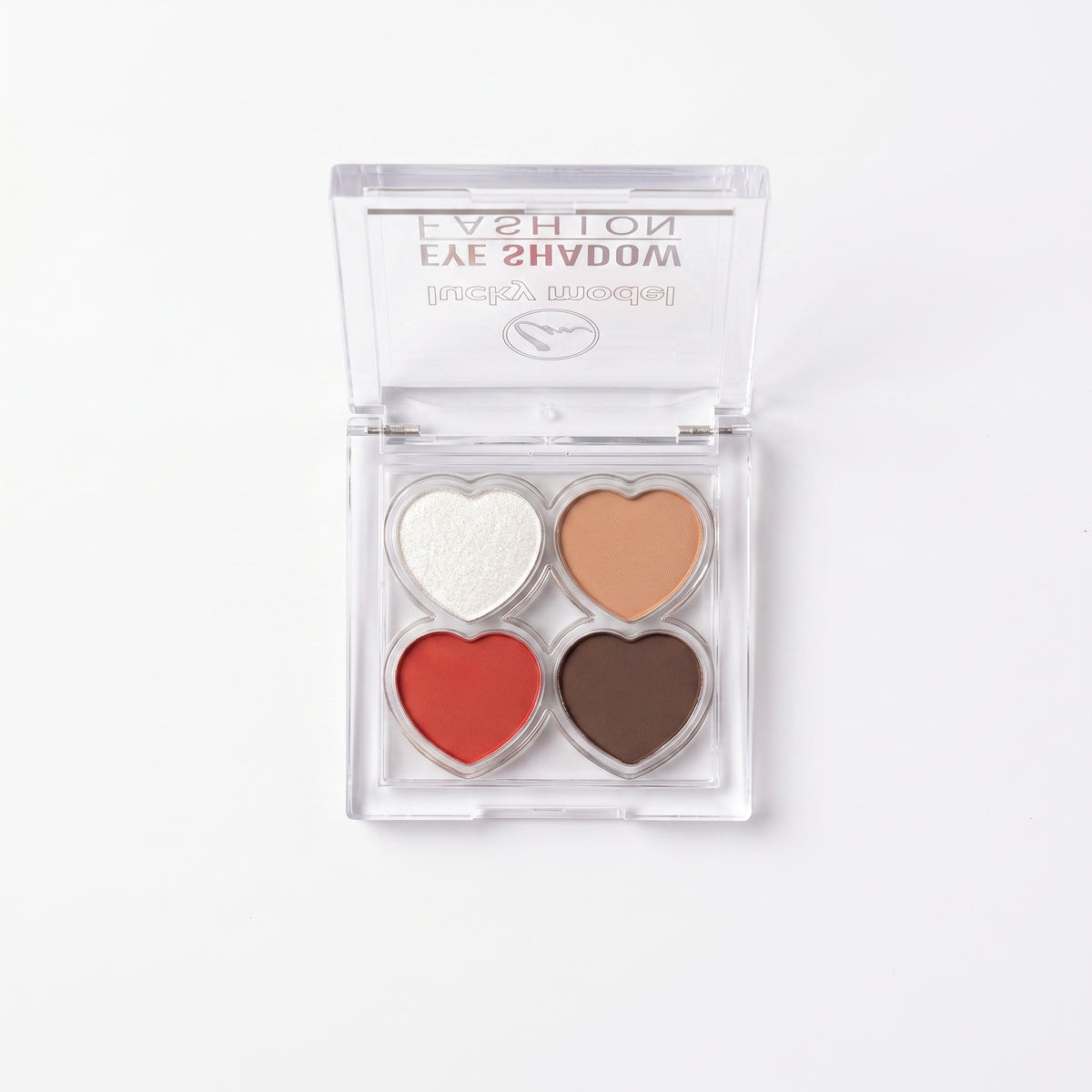 Lucky Model 4-Color Heart-Shaped Eyeshadow Palette Quad with Pearl Keychain Charm