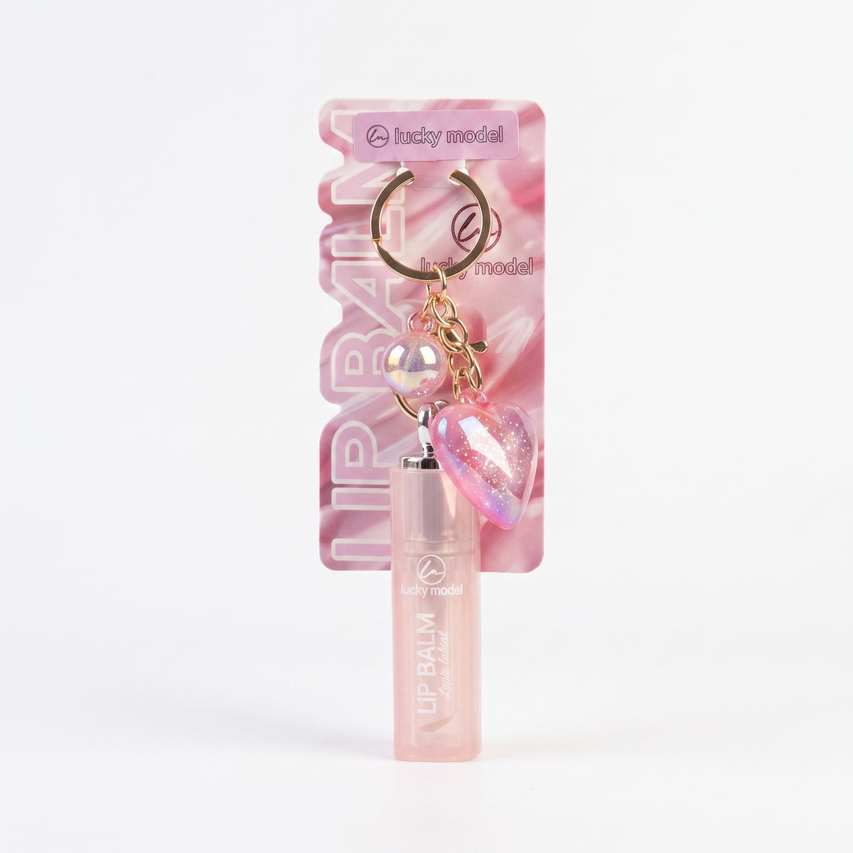 Lucky Model Heart Charm Keychain Magic Color-Changing Lip Balm