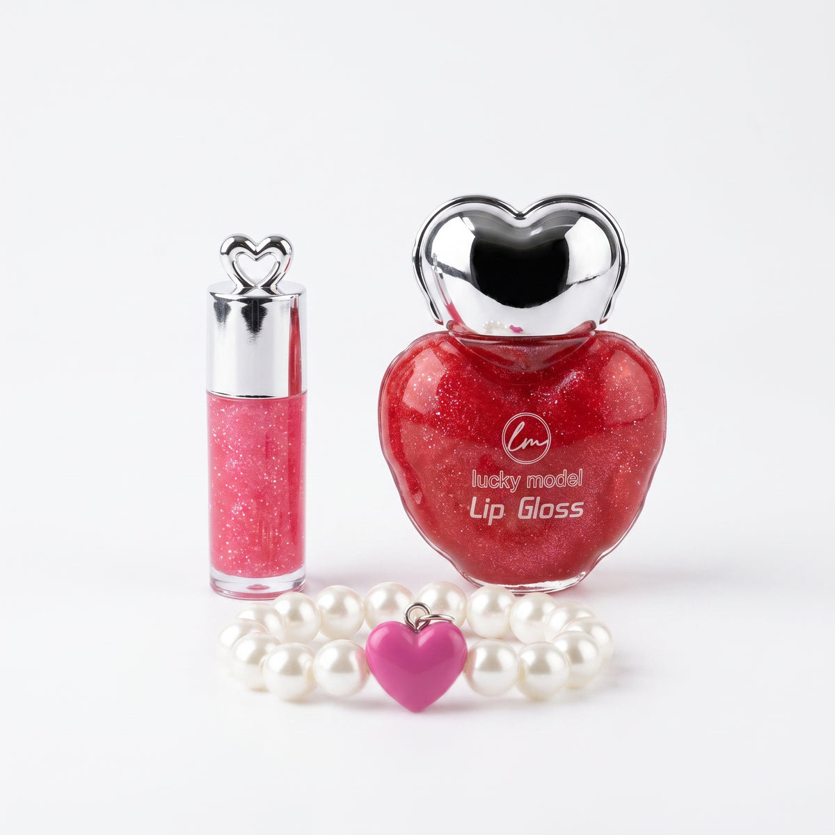 Lucky Model Sweet Girl Heart Lip Gloss & Pearl Bracelet Blind Box Set