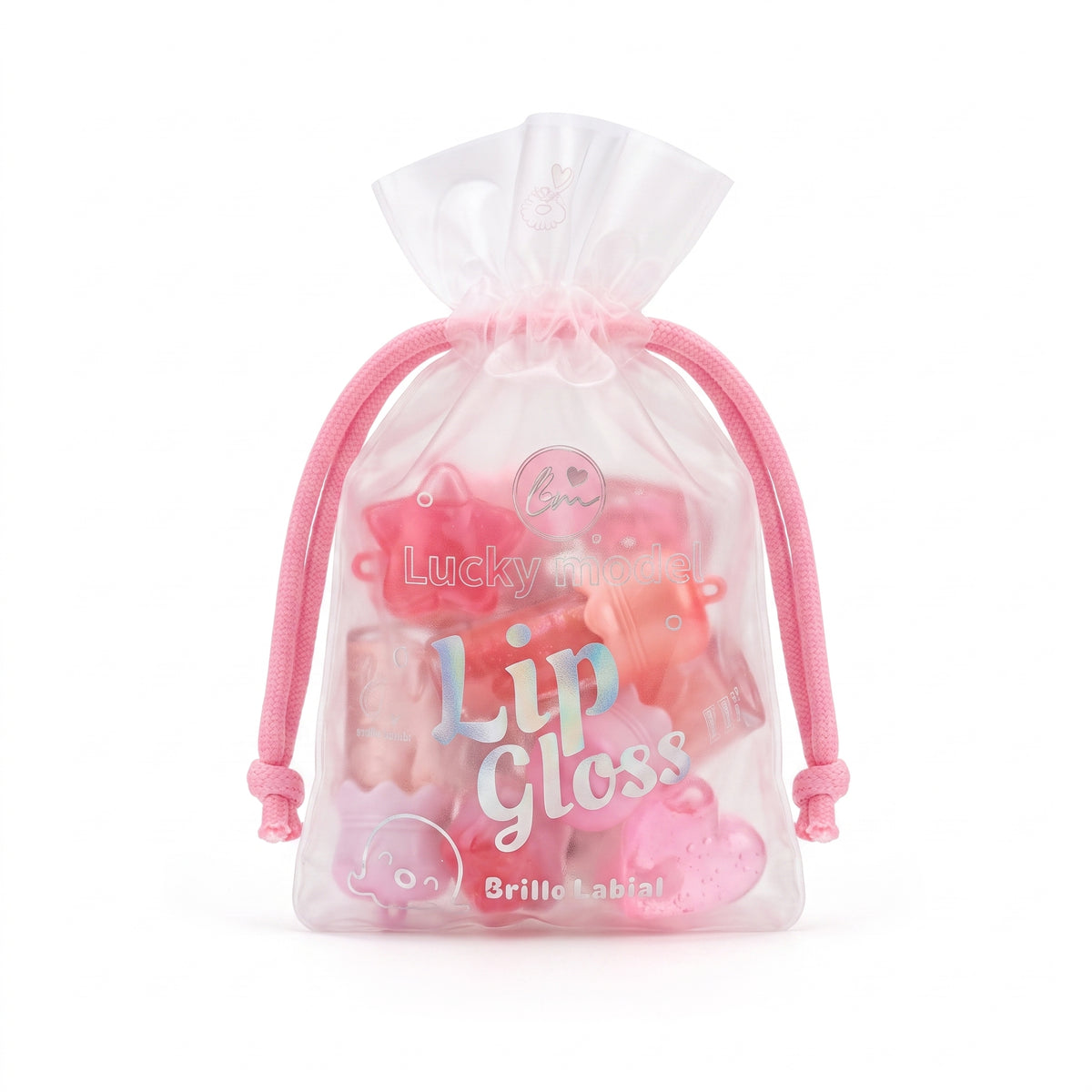 Lucky Model Mini Lip Gloss Set in Frosted Drawstring Pouch