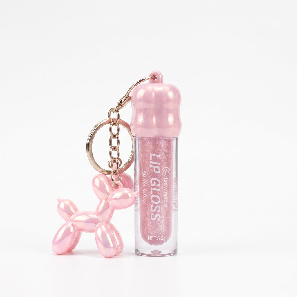 Lucky Model Lip Gloss Keychain with Balloon Dog Charm