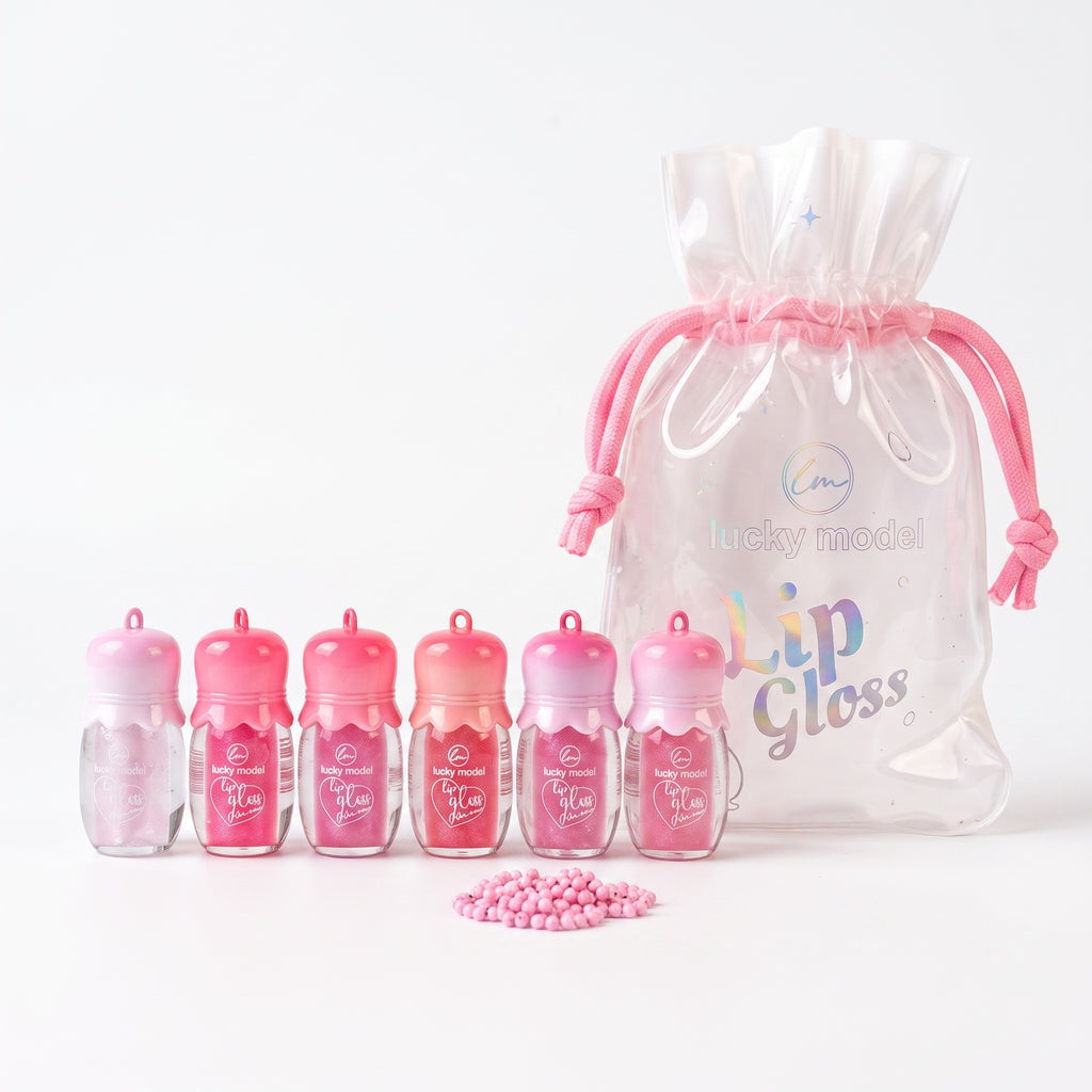 Lucky Model Mini Lip Gloss Set in Frosted Drawstring Pouch