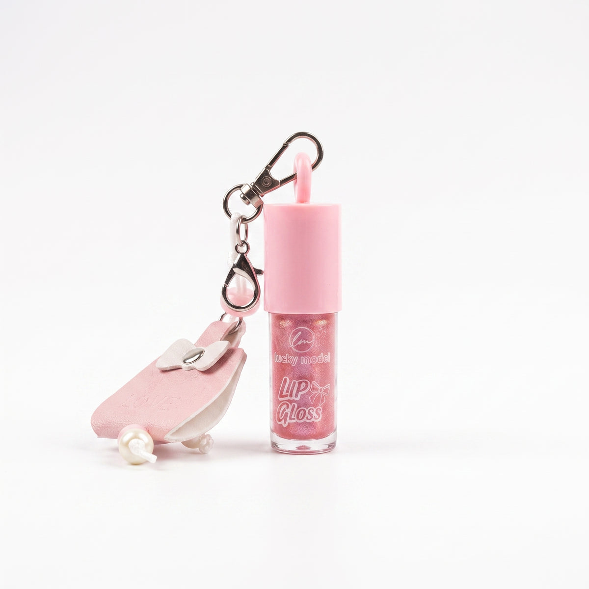 Lucky Model Pink Shimmer Lip Gloss & Bag Charm Set