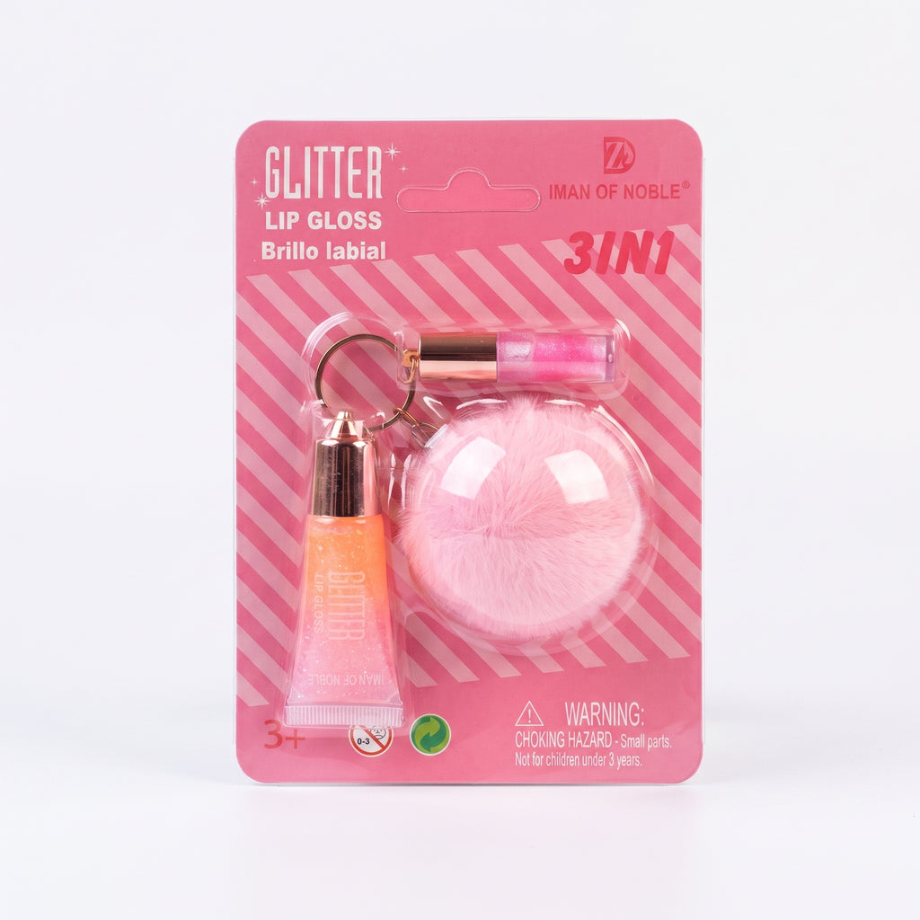 IMAN OF NOBLE 3-in-1 Summer Glitter Lip Gloss Keychain Set