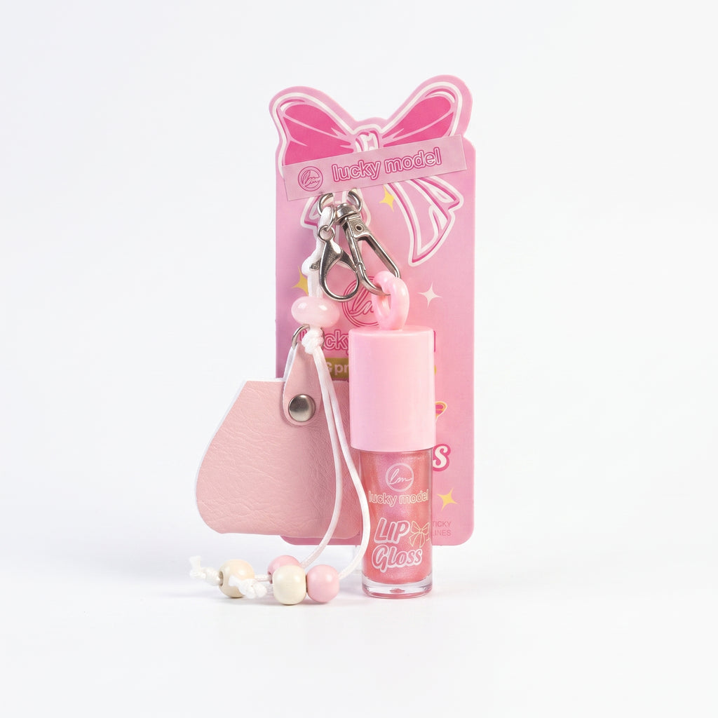 Lucky Model Pink Shimmer Lip Gloss & Bag Charm Set