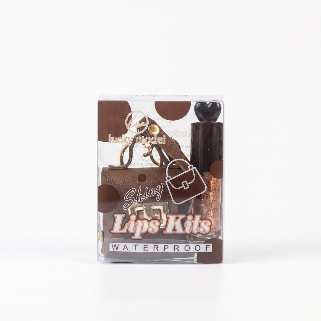 Lucky Model Shiny Lips Kit with Mini Purse Charm (Brown)