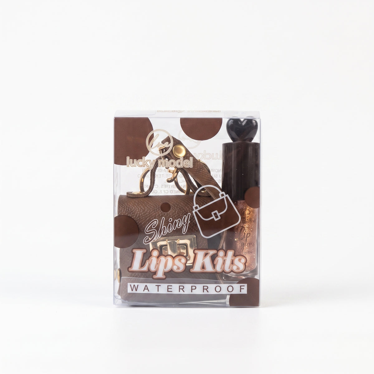 Lucky Model Shiny Lips Kit with Mini Purse Charm (Brown)