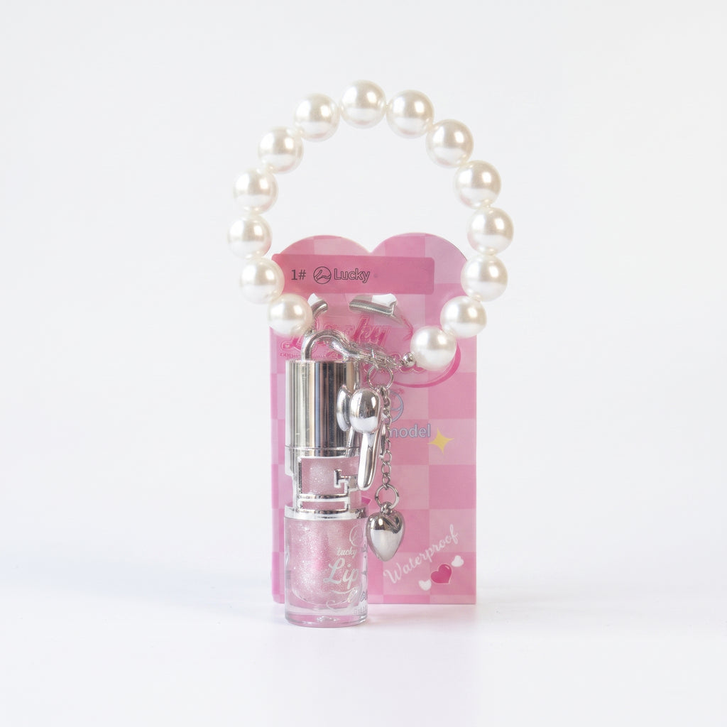 Lucky Model Shimmer Lip Gloss with Pearl Bead Bracelet & Bow Charm