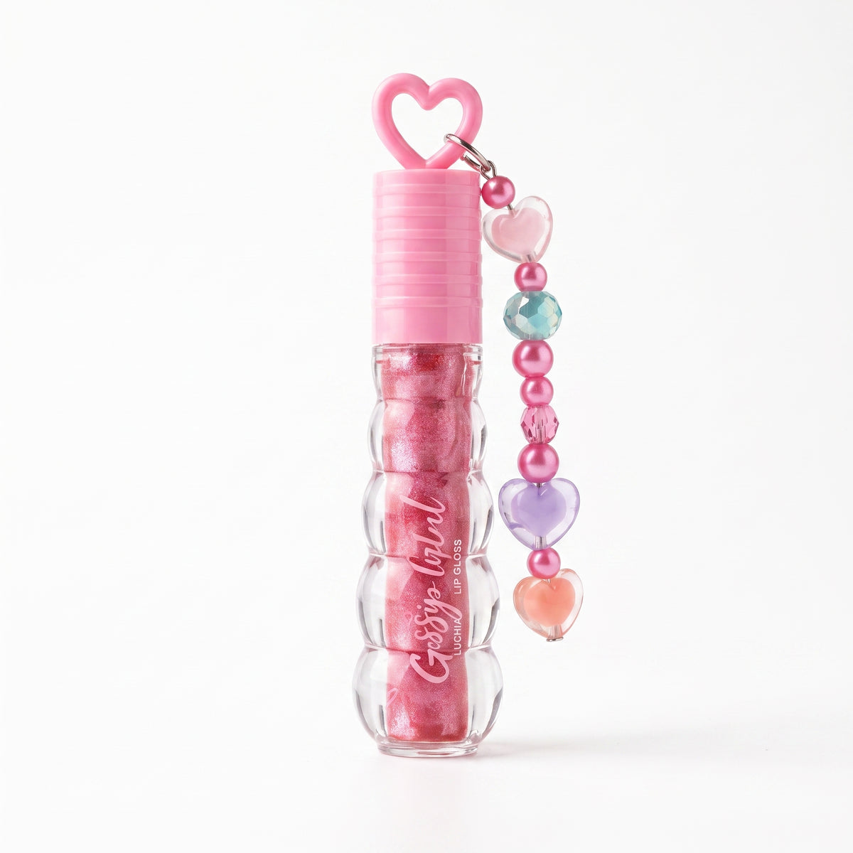 LUCHIA Glossy Label Shimmer Lip Gloss with Beaded Heart Charm
