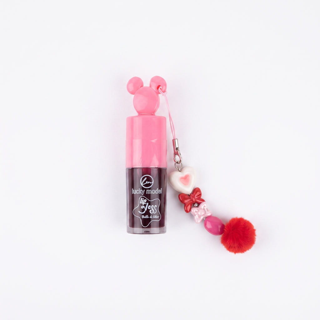 Lucky Model Cute Keychain Lip Tint & Gloss with Pom-Pom Charm