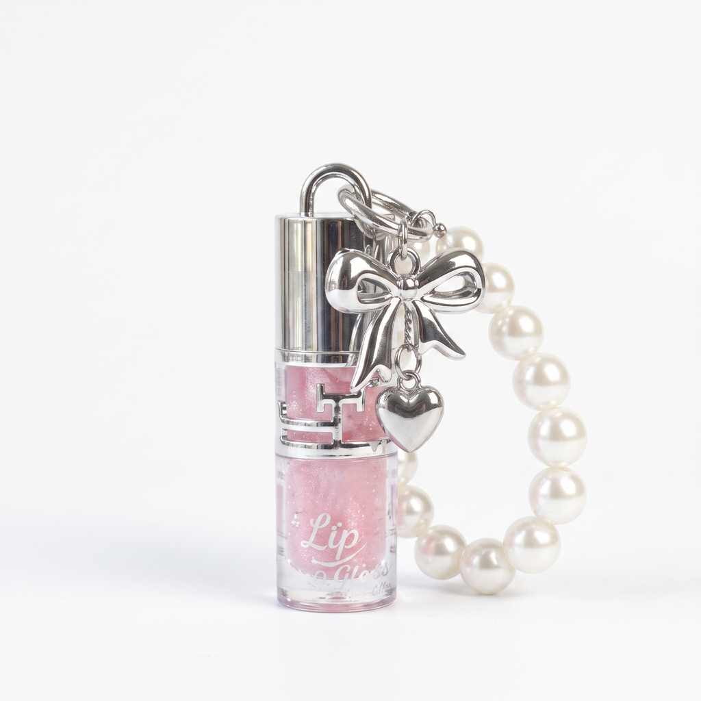 Lucky Model Shimmer Lip Gloss with Pearl Bead Bracelet & Bow Charm