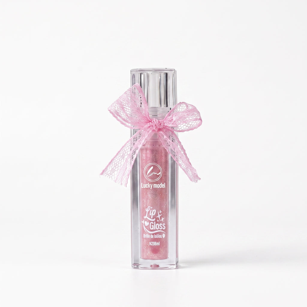 Lucky Model Pink Lace Bow High-Shine Shimmer Lip Gloss
