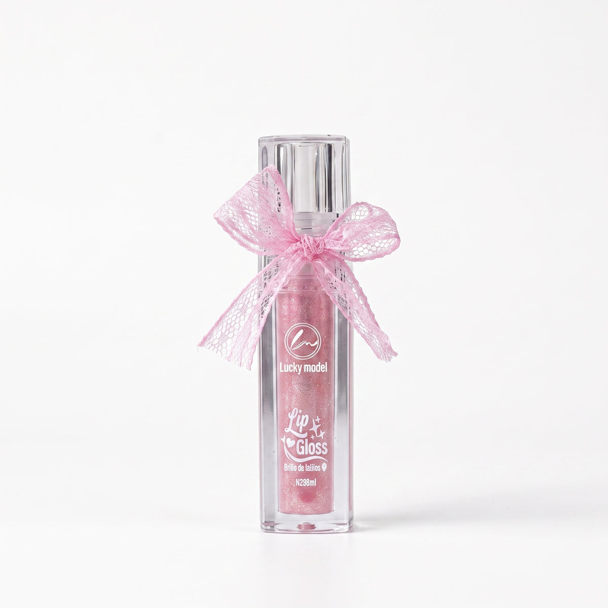 Lucky Model Pink Lace Bow High-Shine Shimmer Lip Gloss
