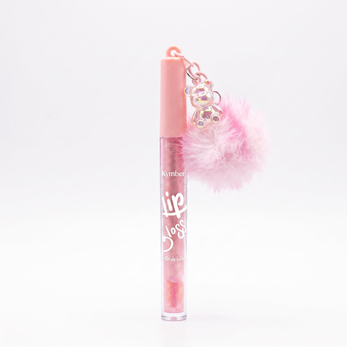 Lucky Model Fluffy Pom-Pom Lip Gloss Keychain with Bear Charm