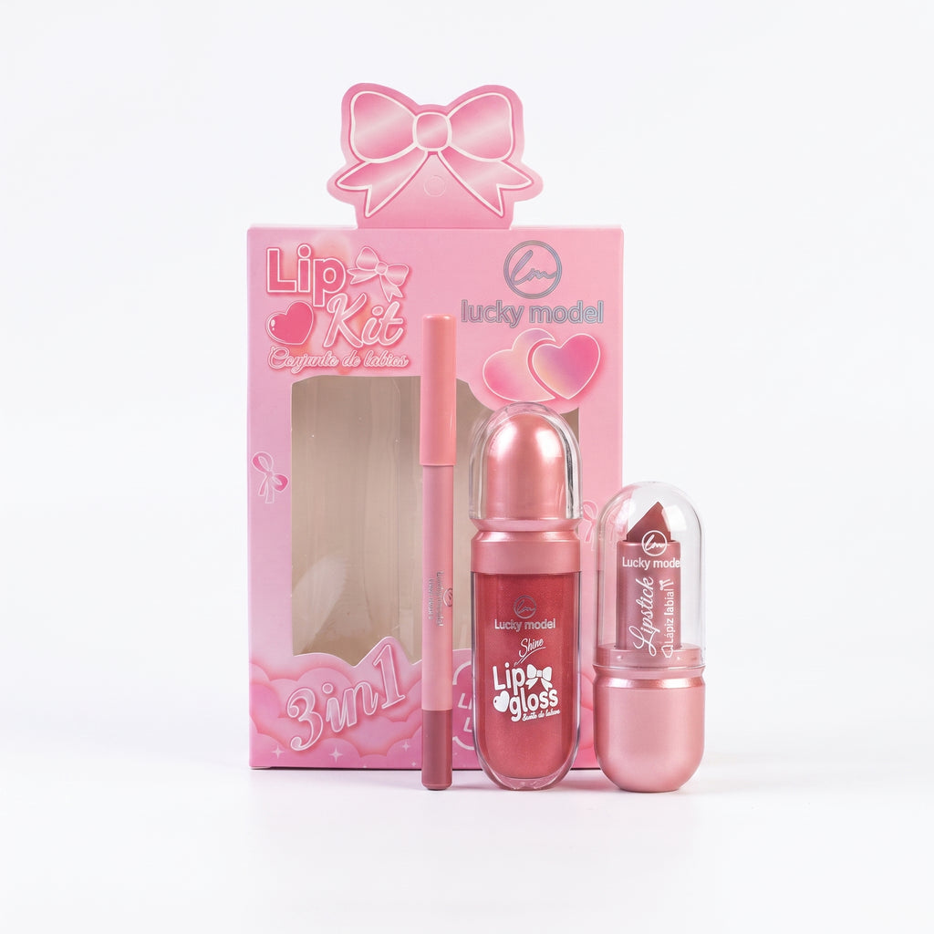 Lucky Model 3-in-1 Lip Kit (Lip Gloss, Lip Liner & Lipstick)