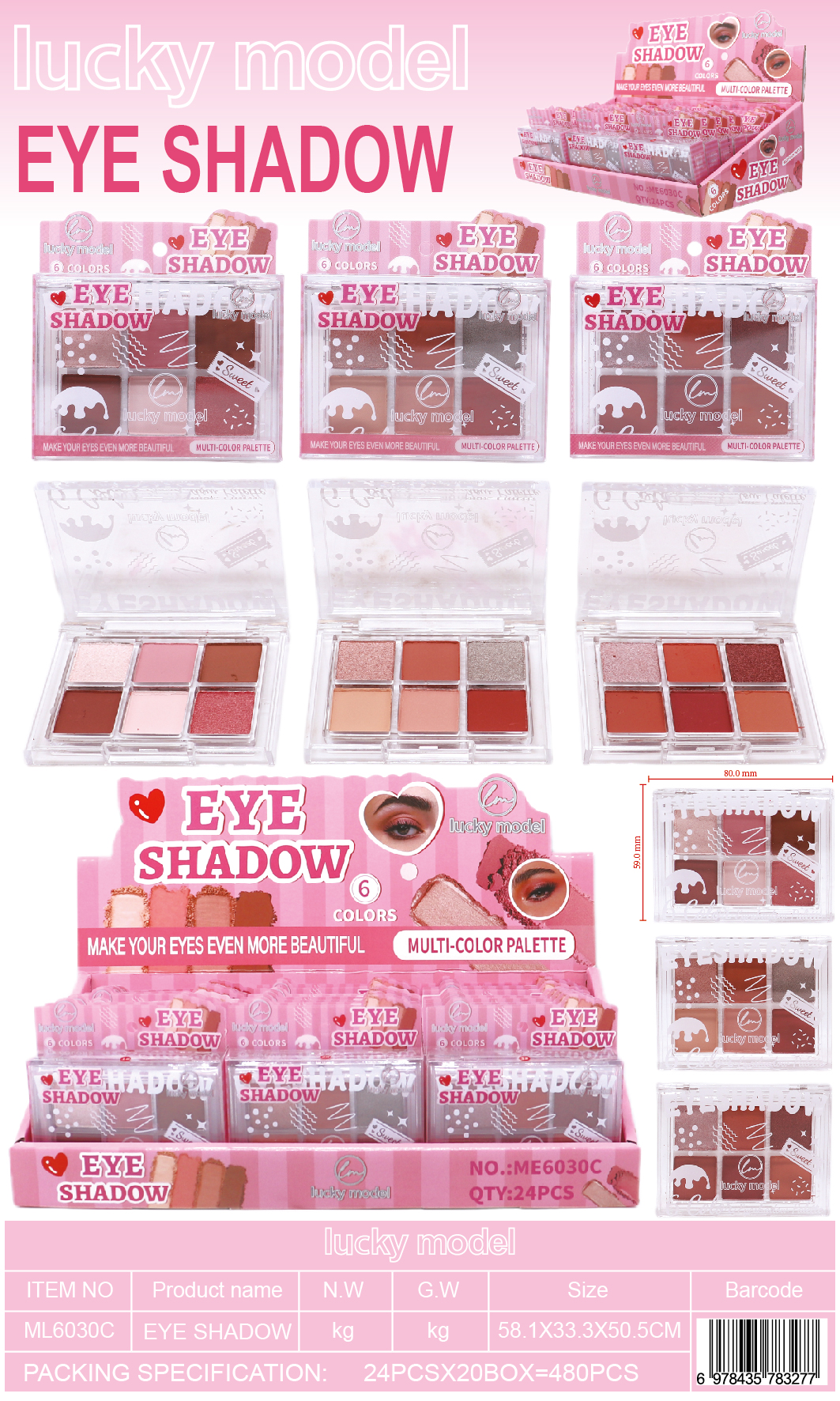 Lucky Model 6-Color Sweet Eyeshadow Palette