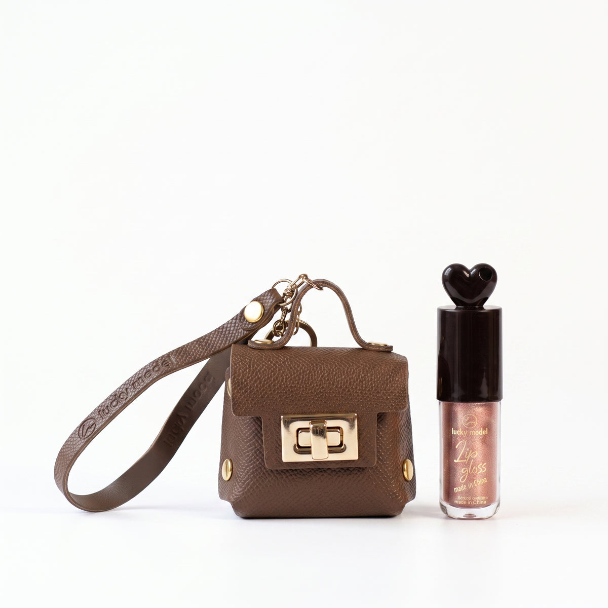 Lucky Model Shiny Lips Kit with Mini Purse Charm (Brown)