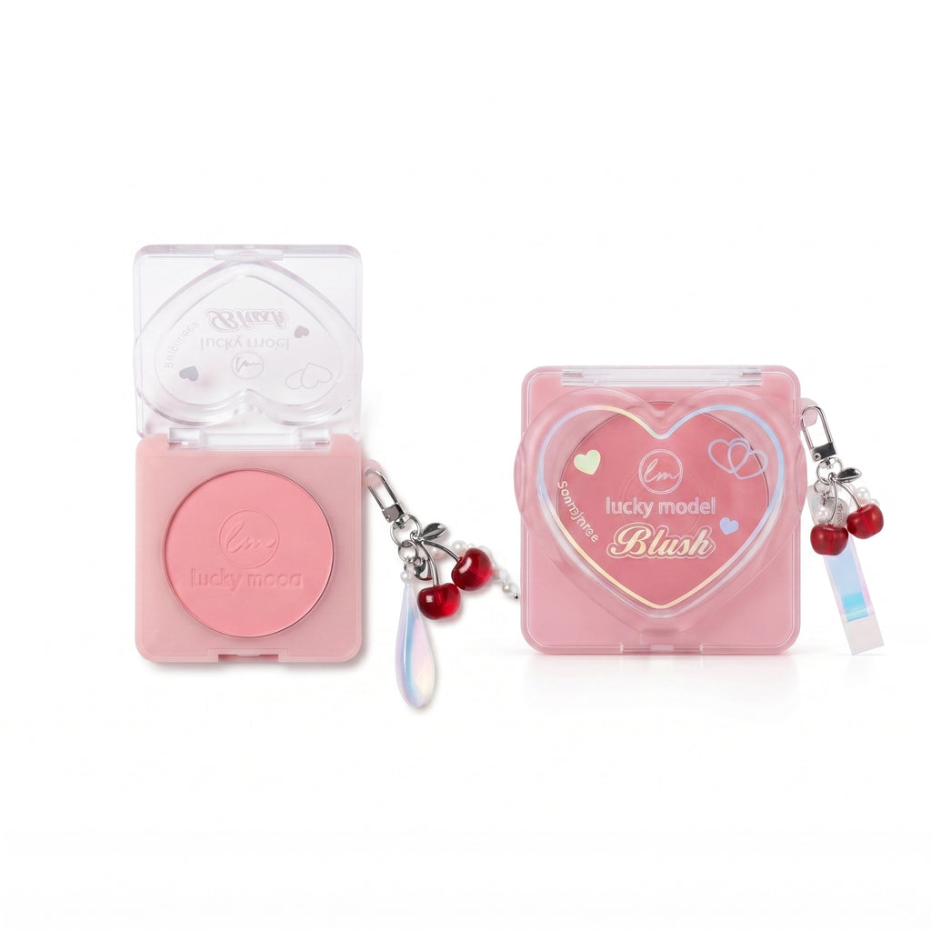 Lucky Model Heart Powder Blush Compact with Charm