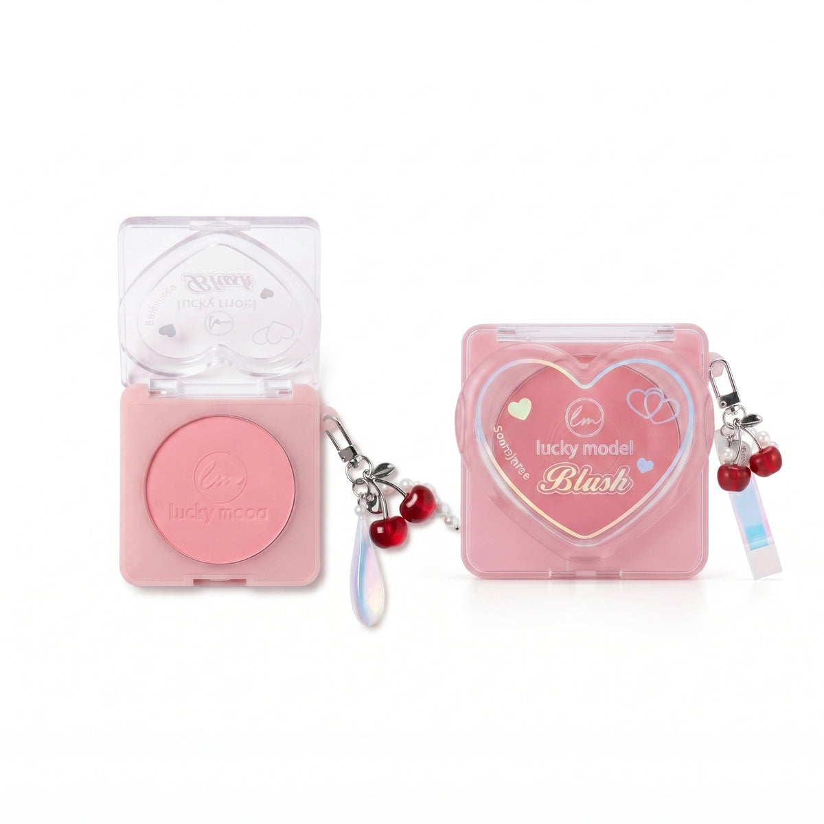 Lucky Model Heart Powder Blush Compact with Charm