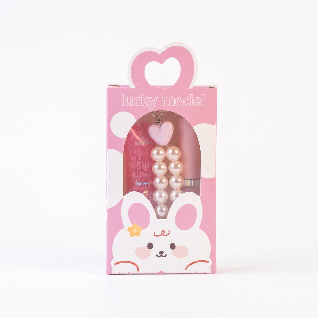 Lucky Model 2-in-1 Lip Gloss Duo Set with Pearl Charm