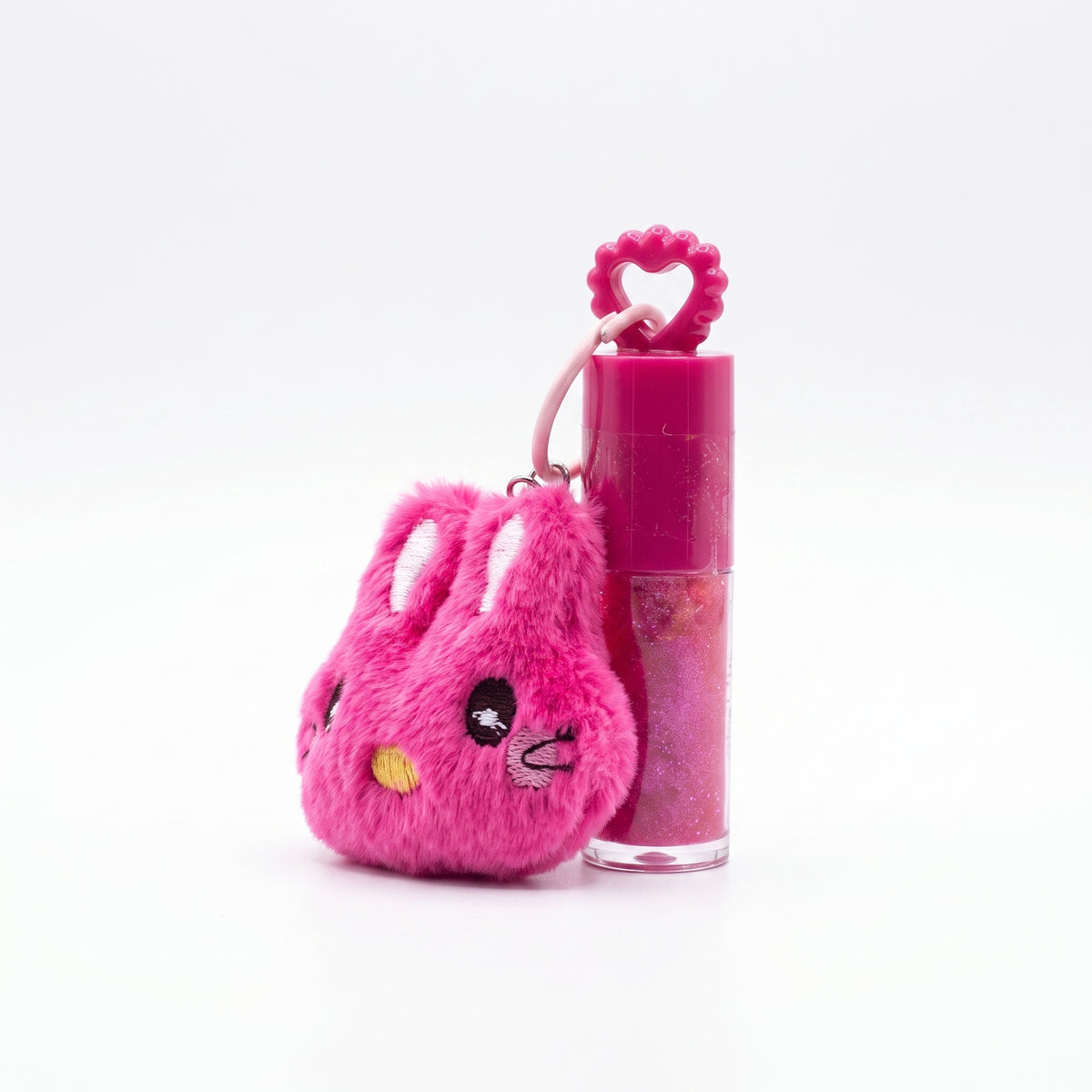 Lucky Model Lip Gloss Keychain with Plush Charm