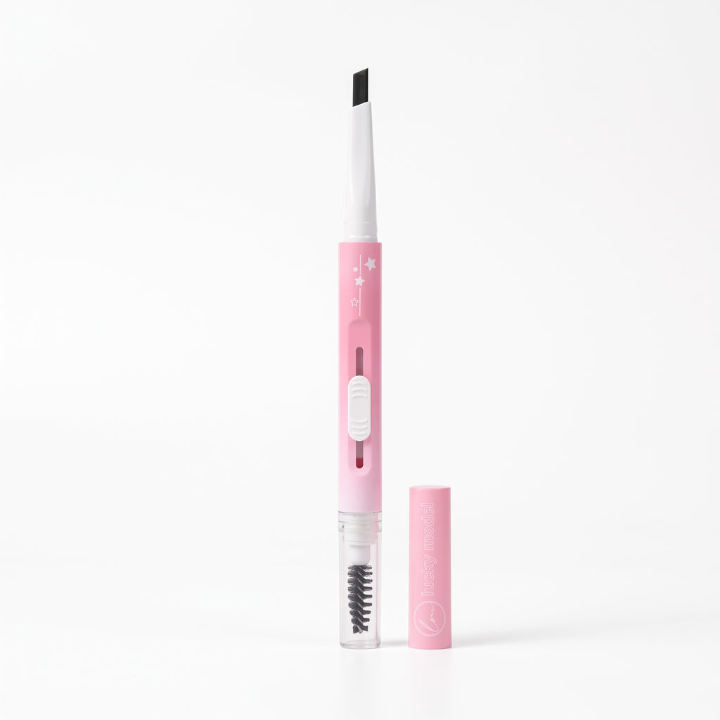Lucky Model Dual-Ended Eyebrow Pencil with Spoolie Brush (Pink Edition)