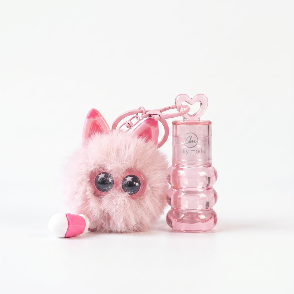 Lucky Model Fluffy Plush Charm Lip Oil Keychain