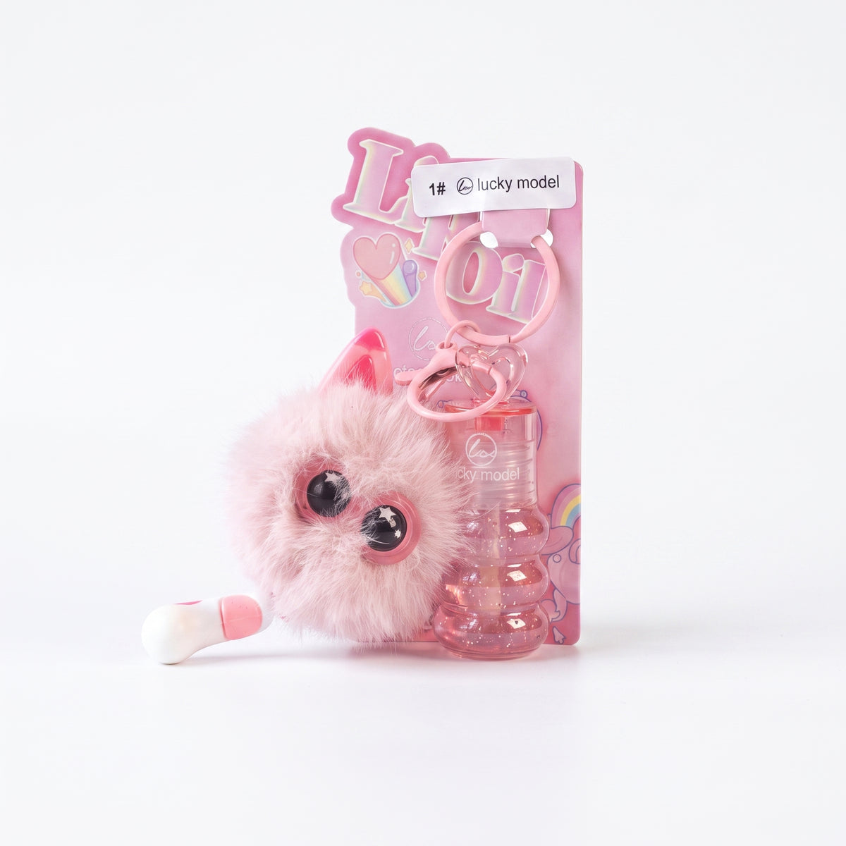 Lucky Model Fluffy Plush Charm Lip Oil Keychain