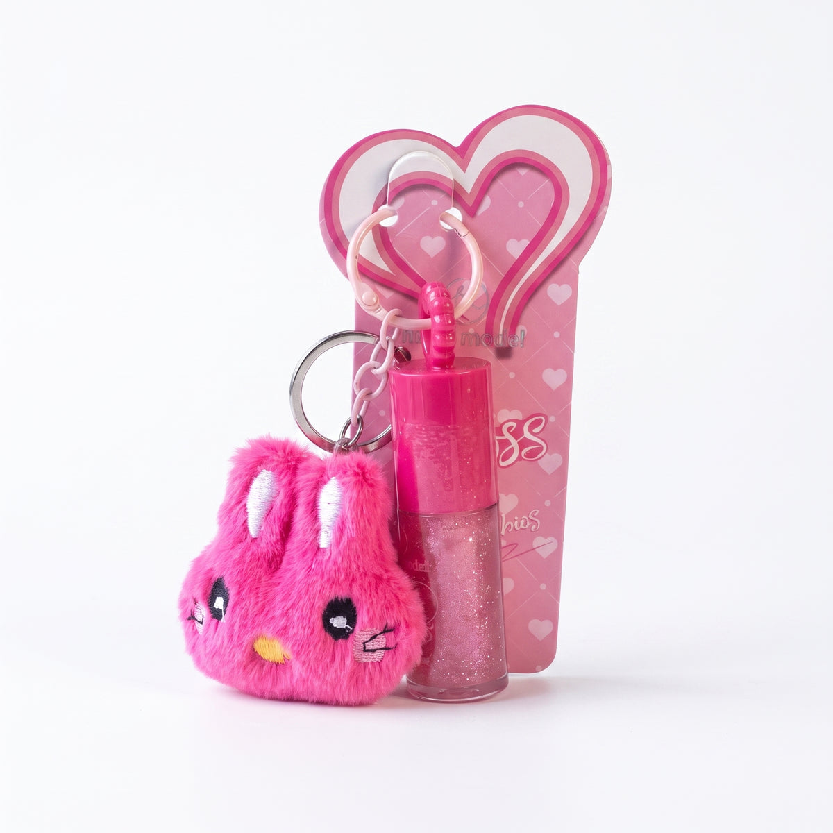 Lucky Model Lip Gloss Keychain with Plush Charm