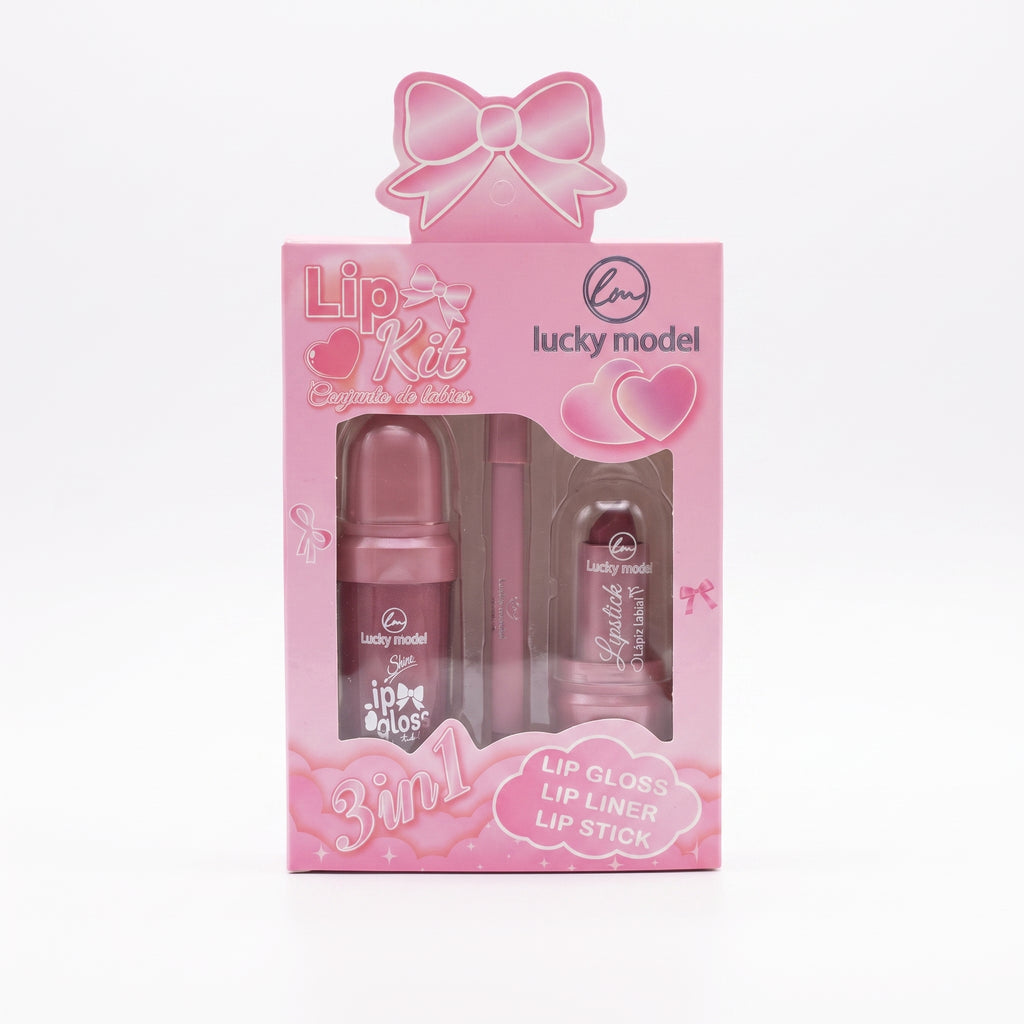 Lucky Model 3-in-1 Lip Kit (Lip Gloss, Lip Liner & Lipstick)