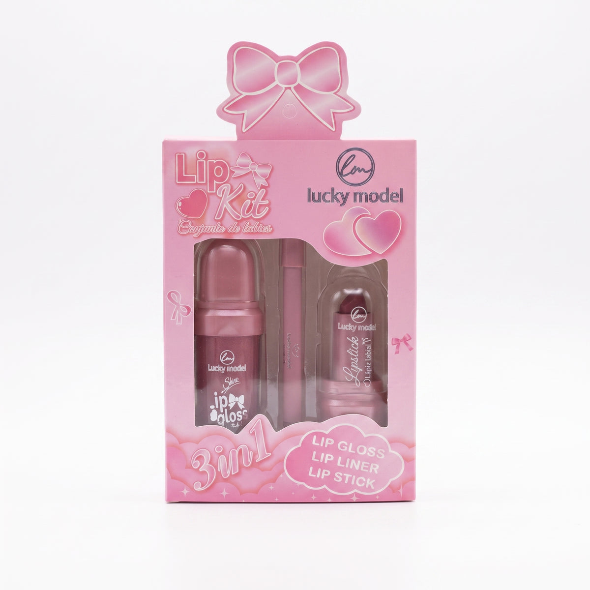 Lucky Model 3-in-1 Lip Kit (Lip Gloss, Lip Liner & Lipstick)