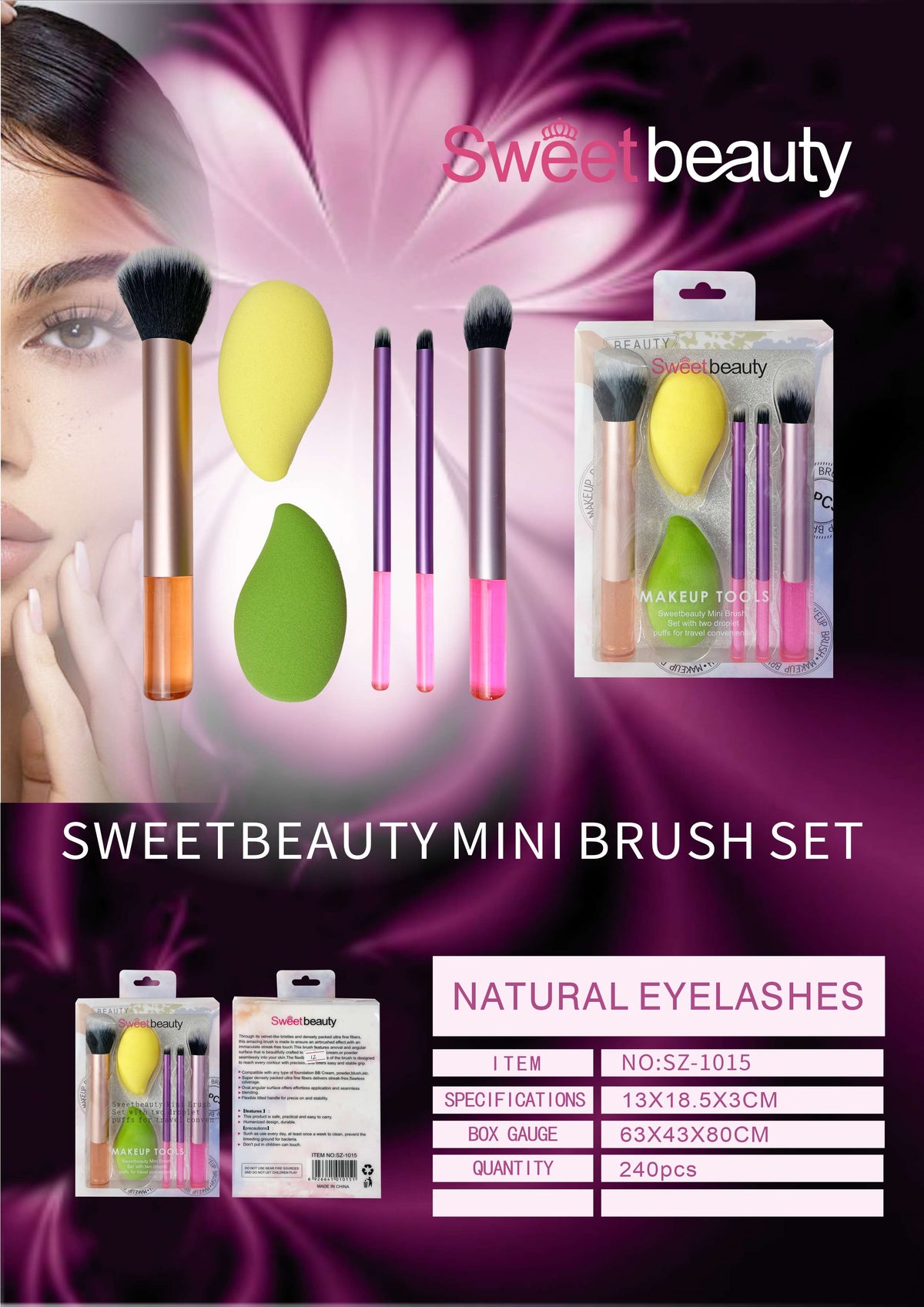 Sweet Beauty Essential Mini Brush and Sponge Makeup Set