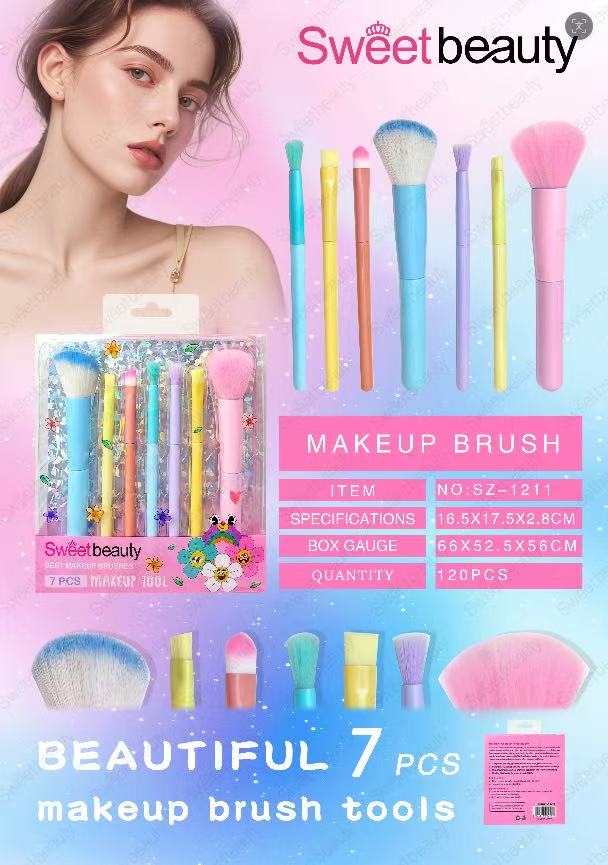Sweet Beauty Vibrant Pastel 7-Piece Makeup Brush Set