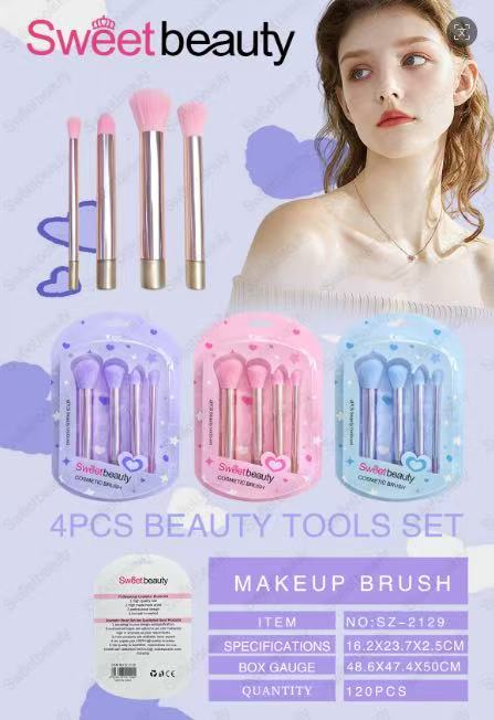 Sweet Beauty Deluxe 4-Piece Pastel & Rose Gold Makeup Brush Set