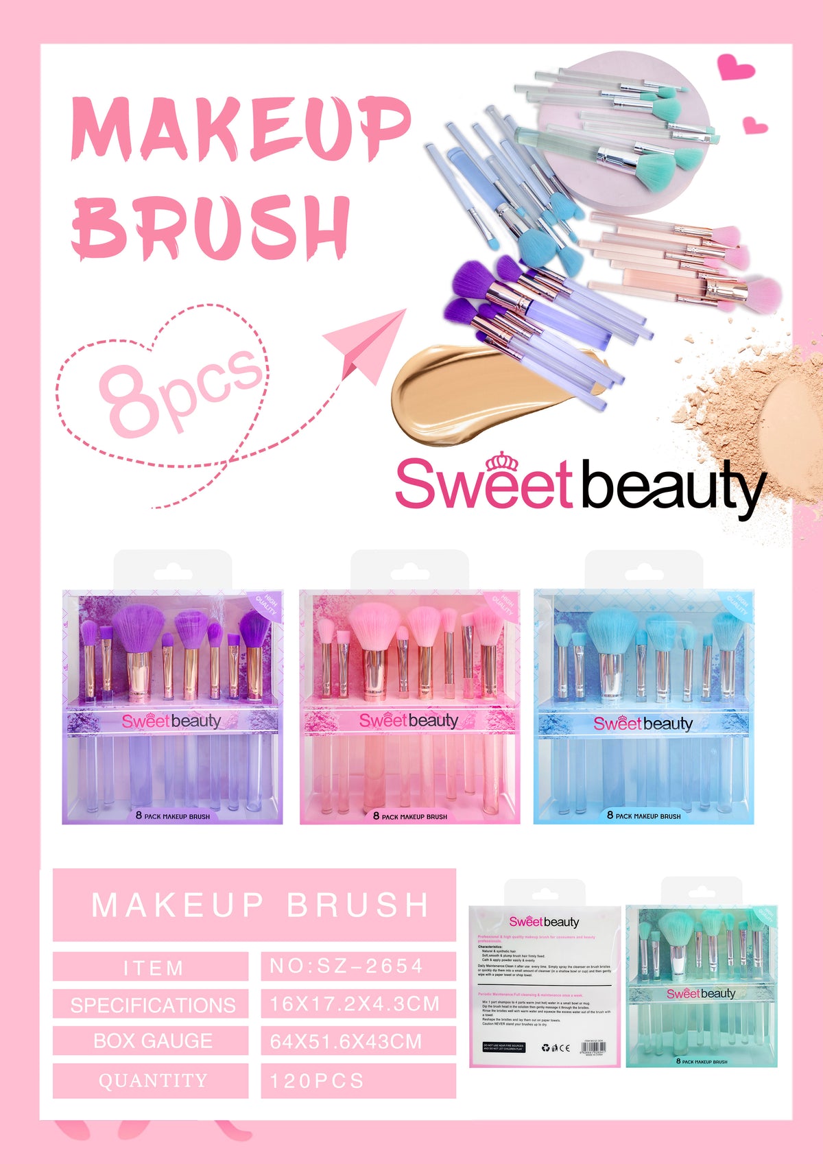 Sweet Beauty Colorful 8-Piece Candy Translucent Makeup Brush Set