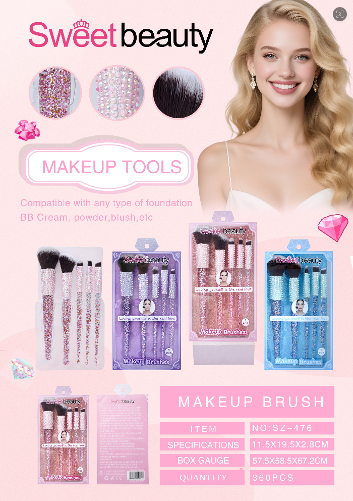 Sweet Beauty Rhinestone & Crystal Sparkle 5-Piece Makeup Brush Set