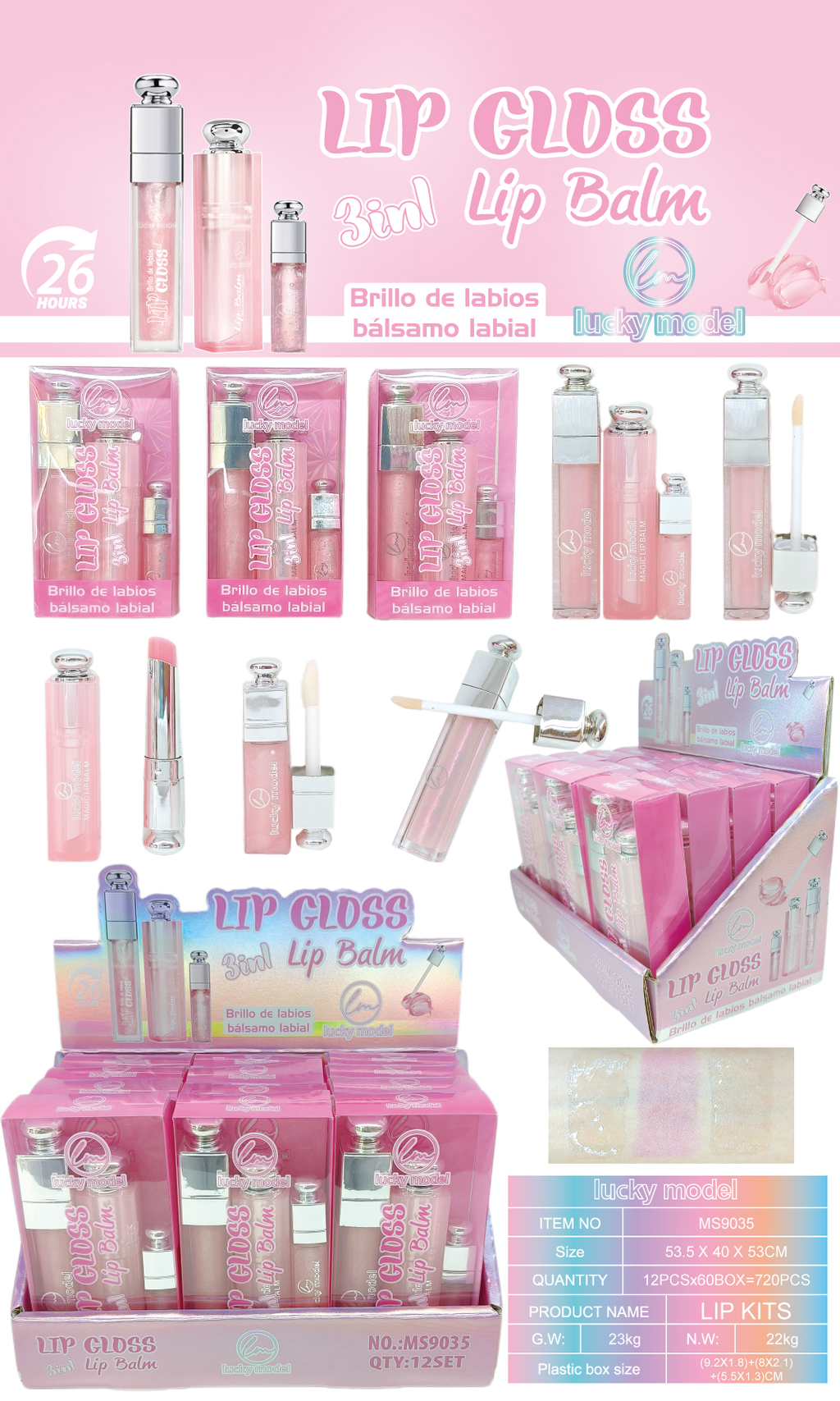 Lucky Model 3-in-1 Lip Gloss & Magic Lip Balm Trio Set