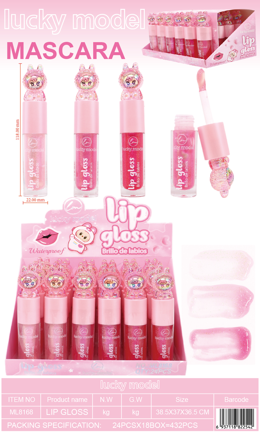 Lucky Model Cute Mascot Topper Shimmer Lip Gloss